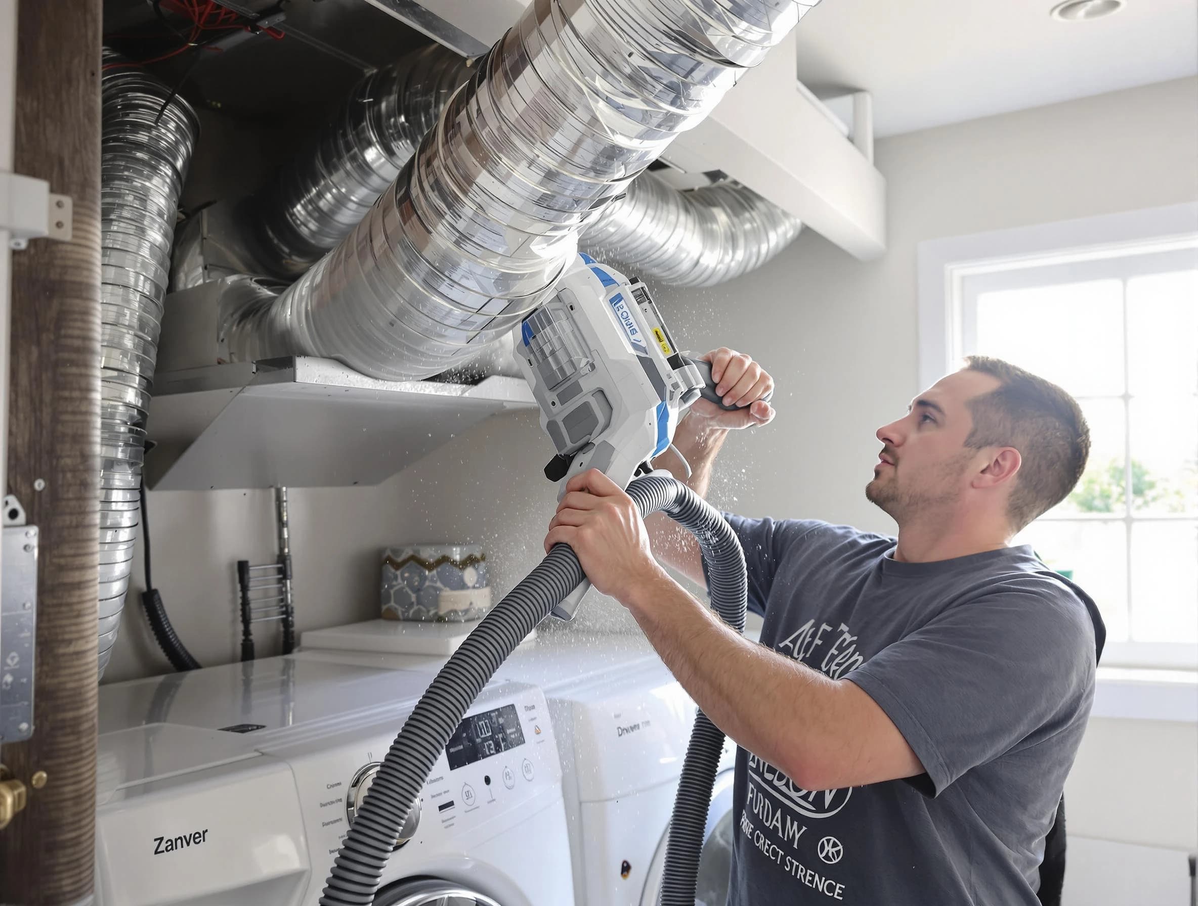 Bessemer Dryer Vent Cleaning specialist cleaning deep within a dryer vent duct system in Bessemer