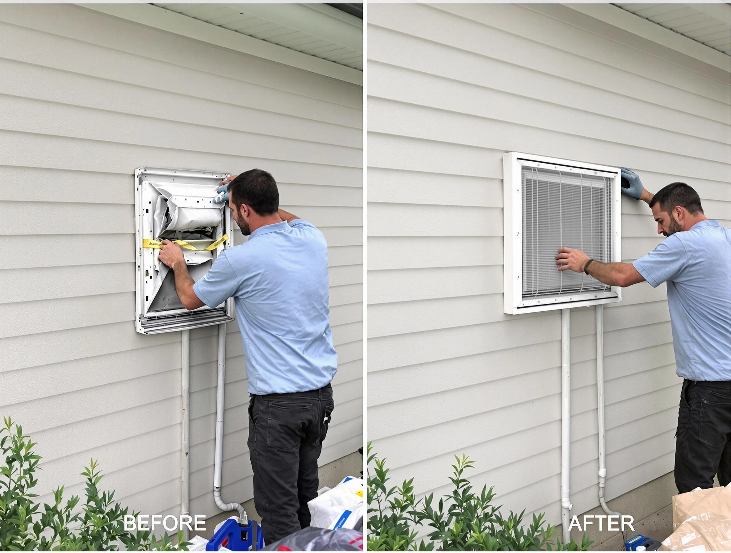 Bessemer Dryer Vent Cleaning technician installing high-quality dryer vent cover at a residential property in Bessemer
